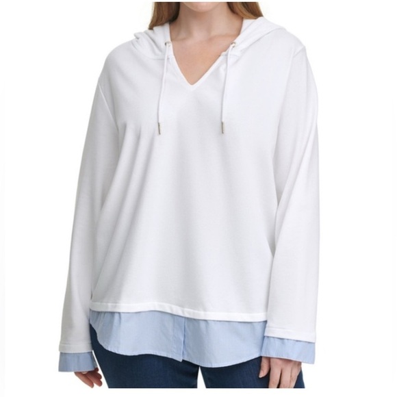 Tommy Hilfiger Tops - TOMMY HILFIGHER 3X Wovenhem white dress shirt bottom hooded loose fit woman top